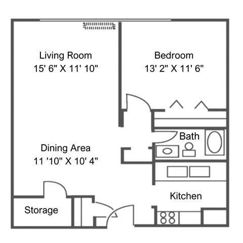 One Bedroom Floorplan. at Rockingham Glen, West Roxbury, 02132